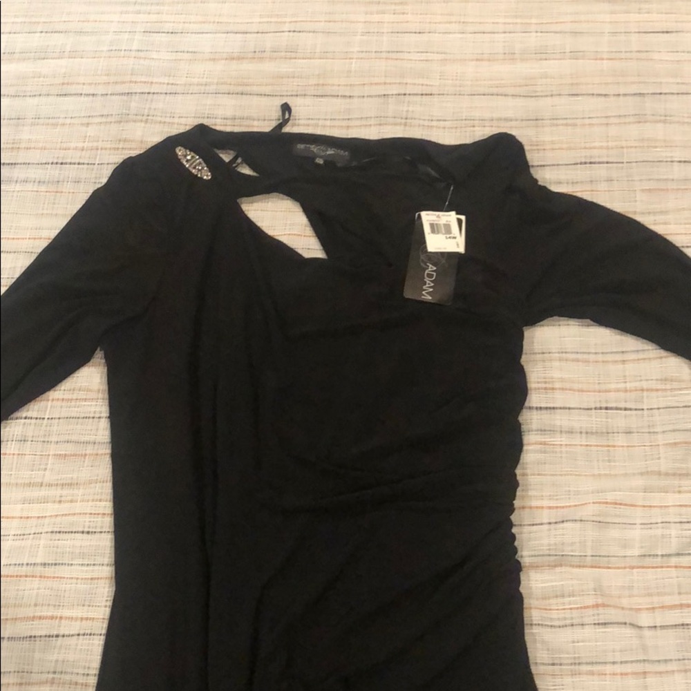 Betsy & Adam Long Sleeve Formal Gown with Cut-out